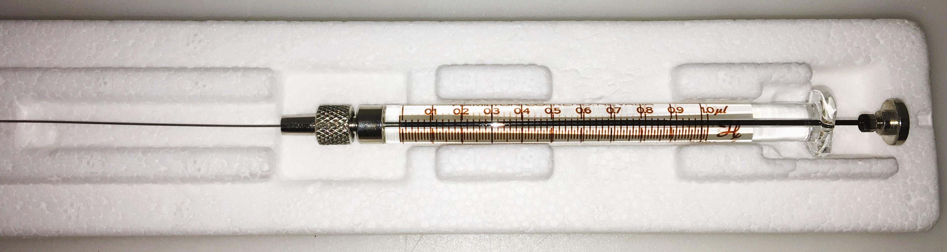 Hamilton 80100 Microliter Injection Syringe with Knurled Hub, 1 µL, 25 Gauge, Blunt Tip