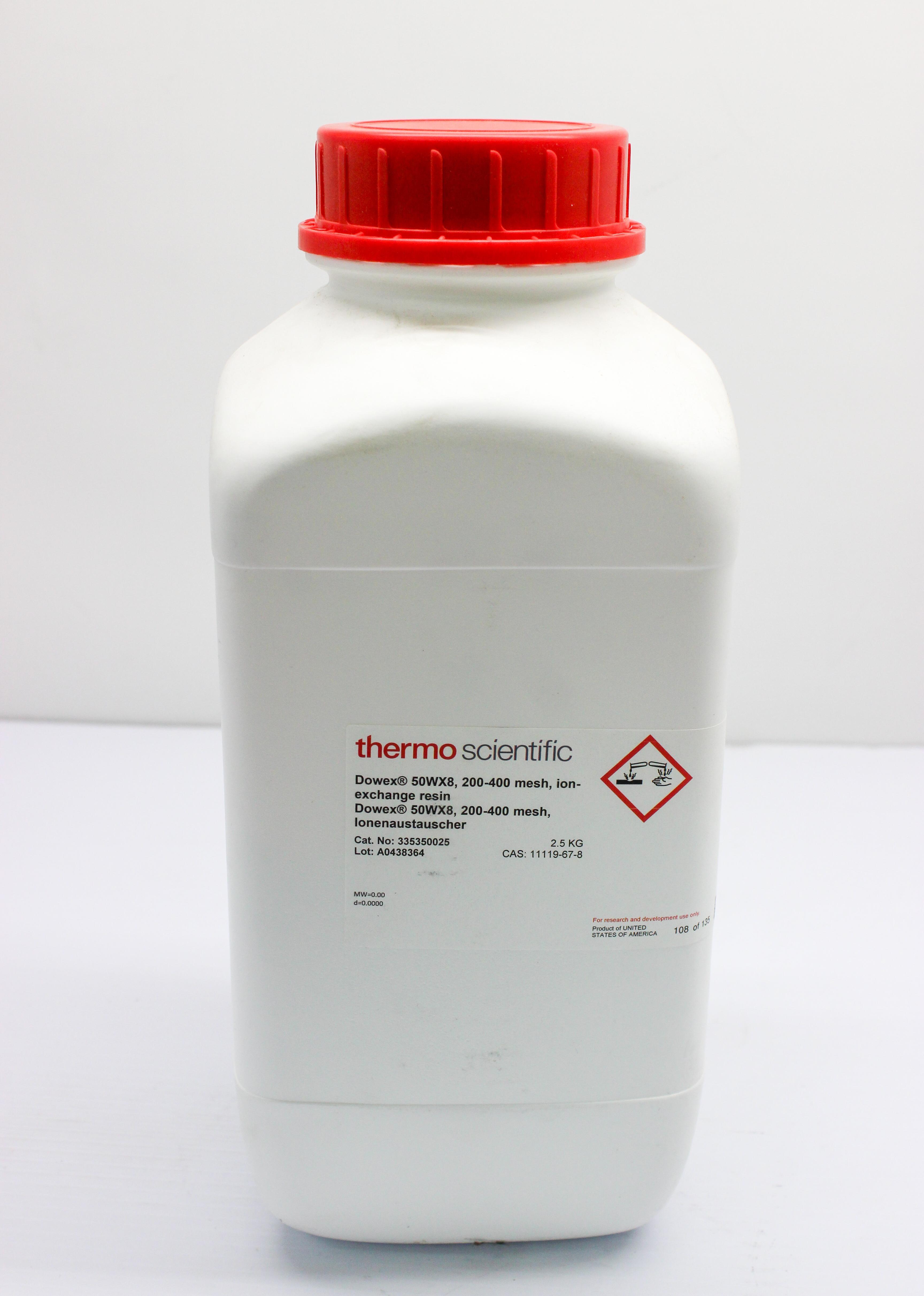 Thermo Scientific Dowex 50WX8 Hydrogen Form Cation Exchange Resin 200-400 Mesh, 2.5 KG