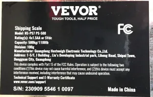VEVOR PS-500 Stainless Steel Platform Scale (500kg x 0.1kg), 6 of 6