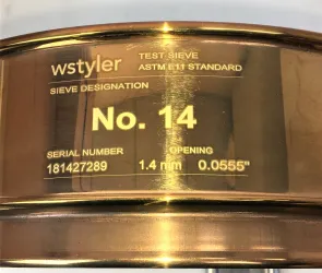 Tyler #14 Brass 12" Test Sieve with 1.4 mm Aperture, ASTM E-11 Compliant, 2 of 3
