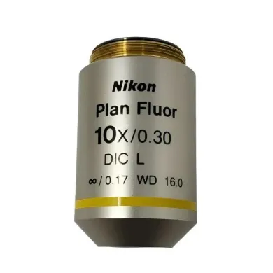 Nikon Plan Fluor 10X Microscope Objective, 0.30 NA, DIC L, ∞/0.17, WD 16.0 mm