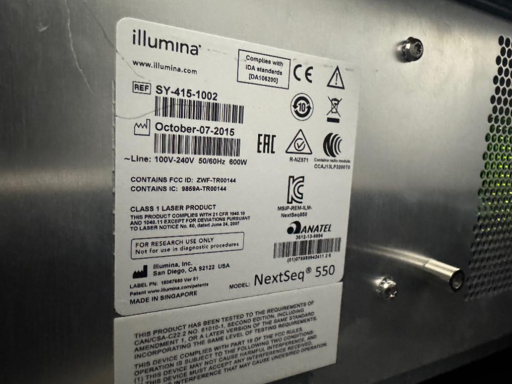 Illumina NextSeq 550 High-Throughput Gene Sequencer with Integrated Touchscreen