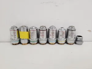 Lot of 65 Olympus and Nikon Microscope Objectives with 52 Eyepieces, 6 of 8