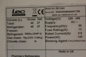LEC PE109C Pharmacy Refrigerator for Precise 2-8°C Laboratory Storage, 3 of 3